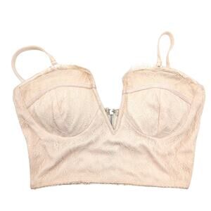 Charlotte Russe Women's Mesh Lace Bustier Crop Top Back Zip Pink Size S